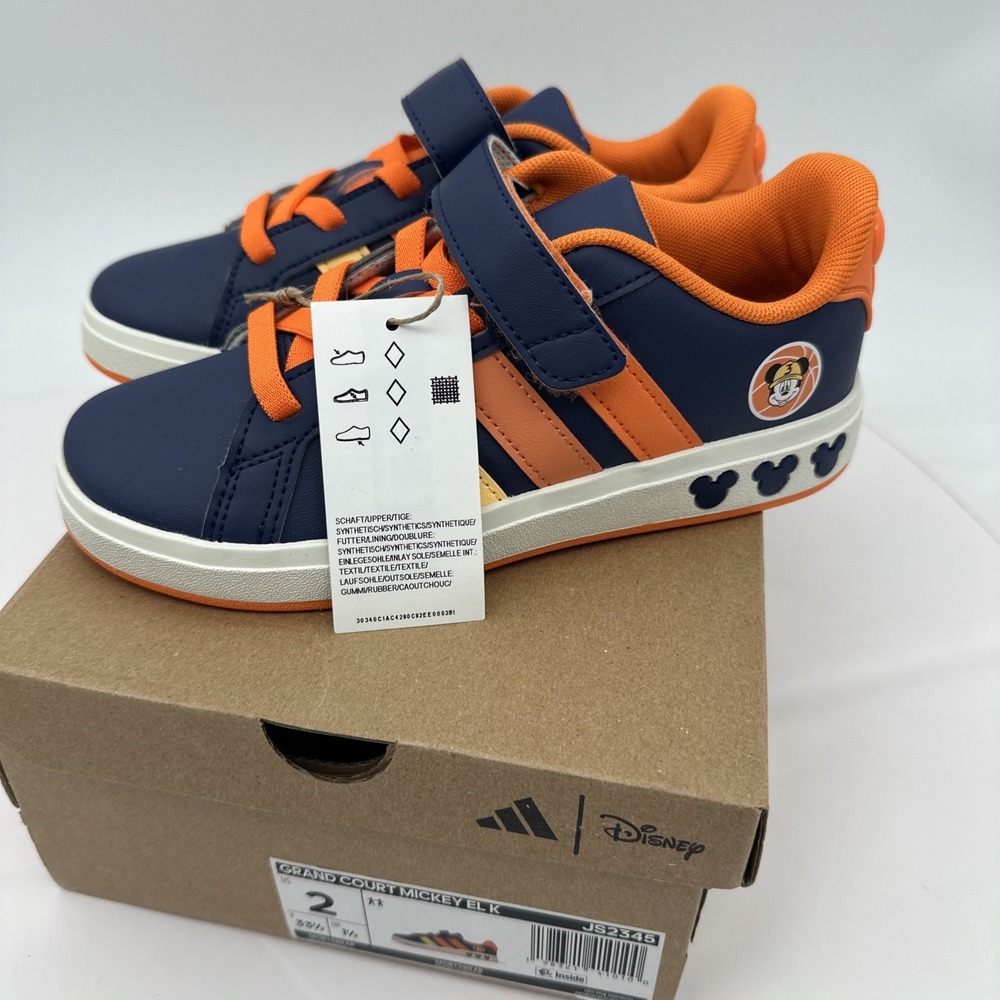 Adidas Grand Court Mickey Mouse Disney Kids 2 Blue Hook Loop Shoes NEW